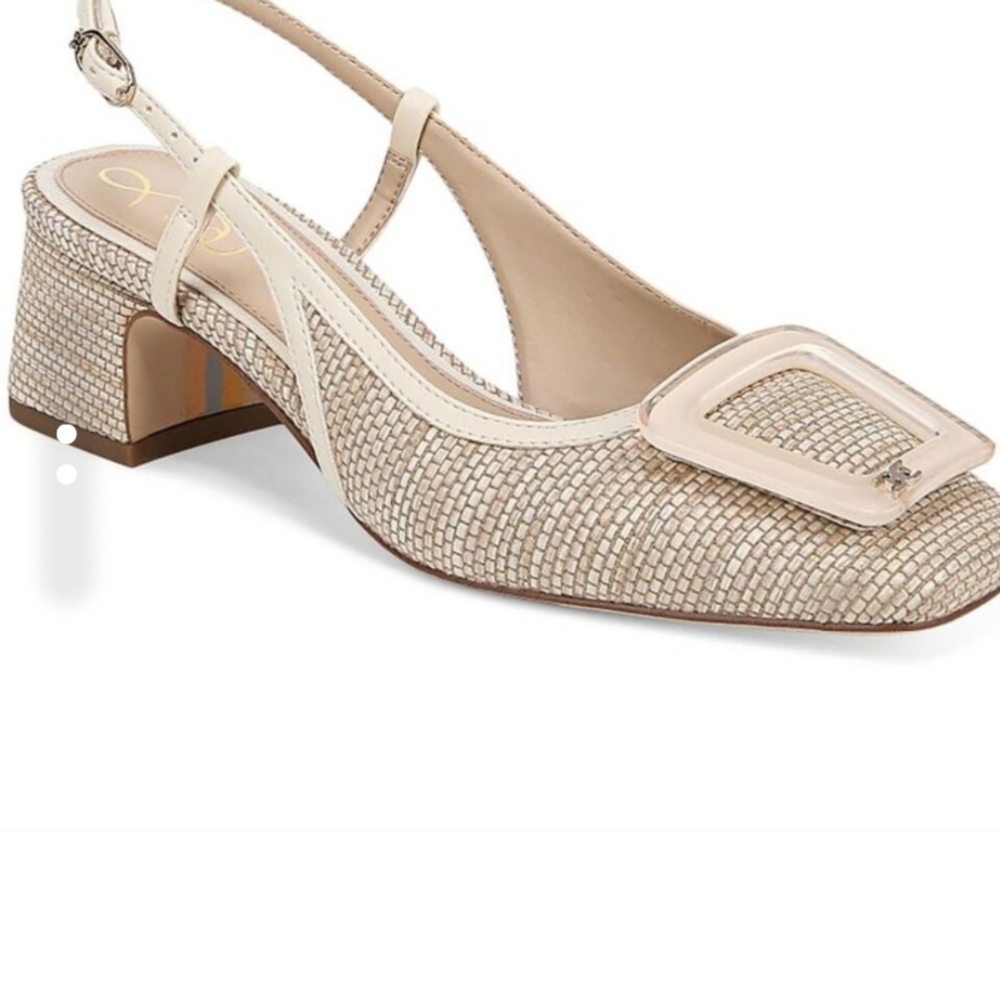 Sam Edelman Beige Slingback Heels with Square Buckle